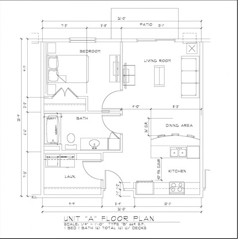 1 bed 1 bath 664 sq ft